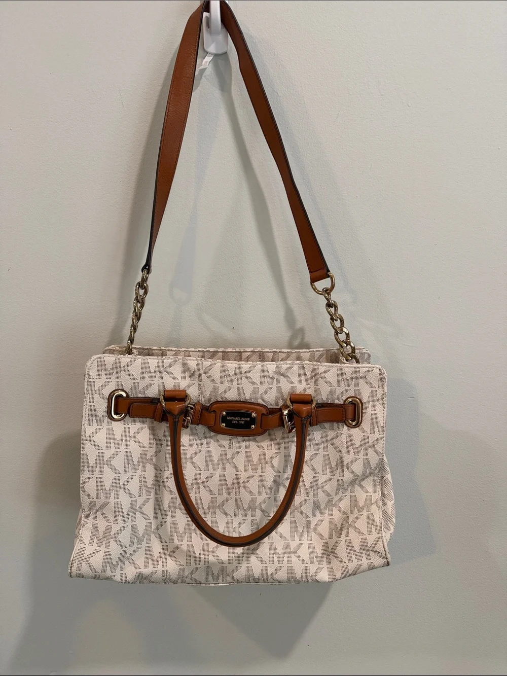 Michael Kors Cream & Brown Signature MK Satchel New without tags